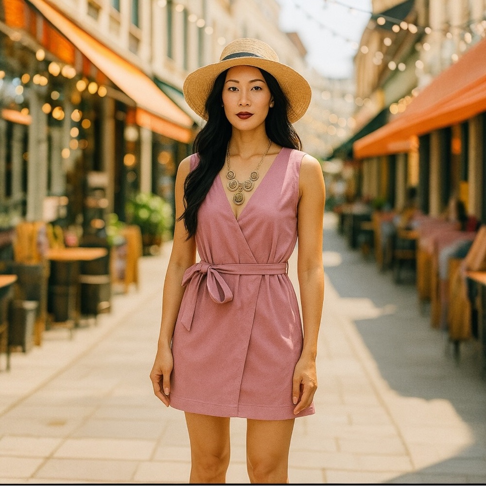 Amylynn Lavender Sleeveless Wrap Dress deep V tie